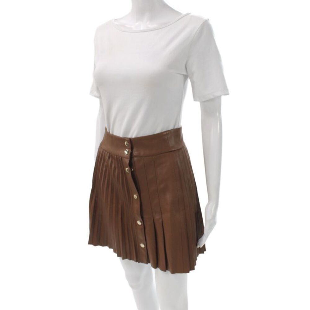 Zara Women Mini Brown Faux Leather Skirt Button Casual Size XS - Picture 2 of 5